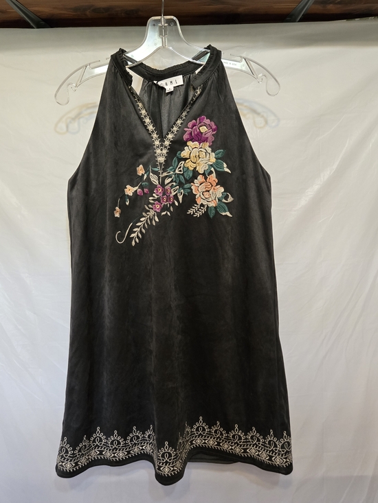 THML Dresses & Skirts - THML Gray Suede Halter Dress with Floral Embroidery